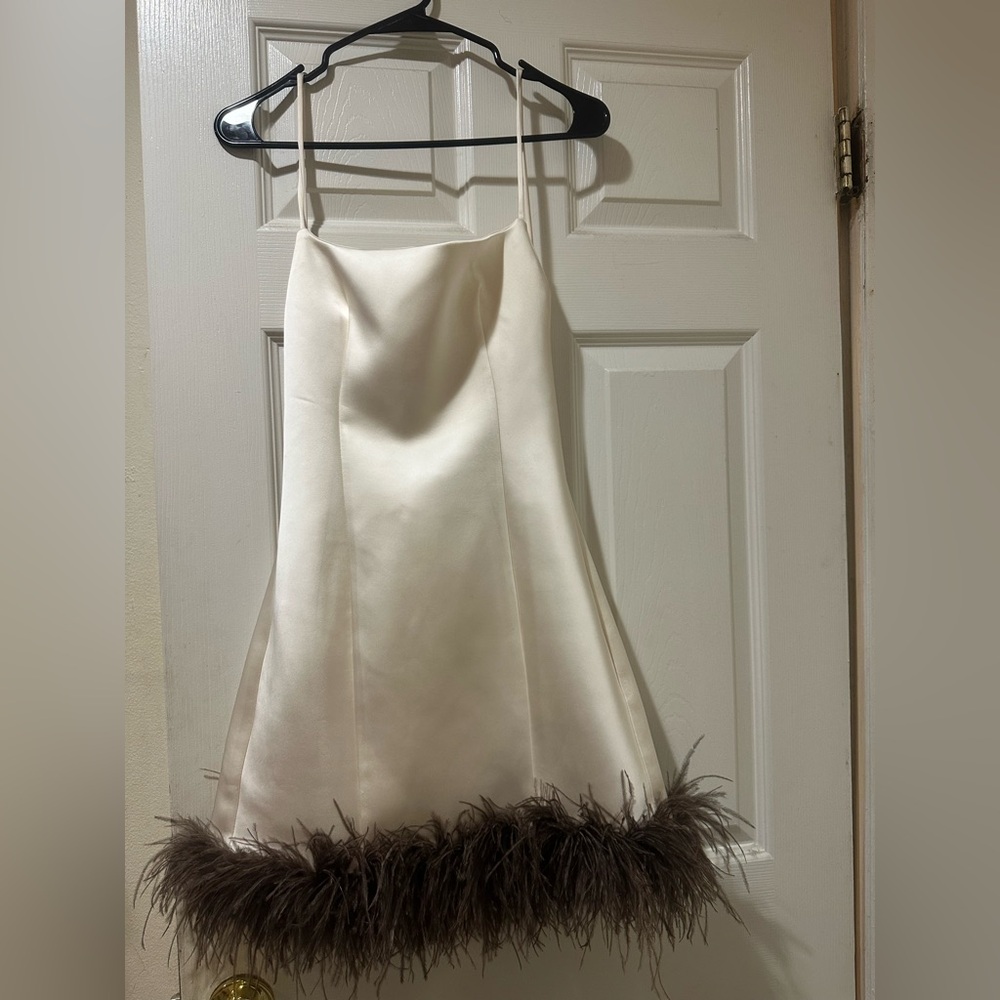 Zara Cream Dress with Brown Feather Trim